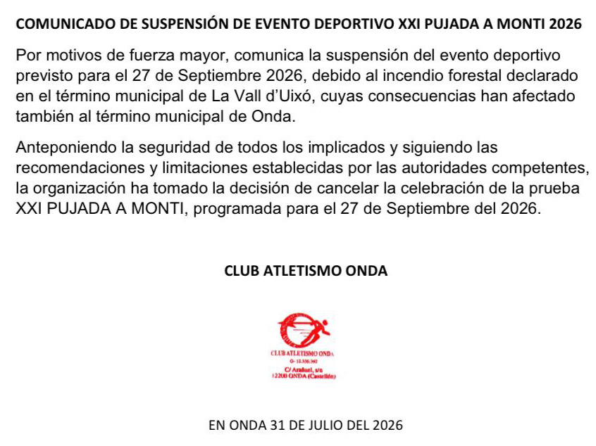 Anulación Pujada al Monti 2026